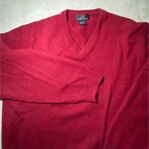 Pure 2-Ply 100%‎ Cashmere V-Neck Sweater L Red Long-Sleeve Cozy Warm